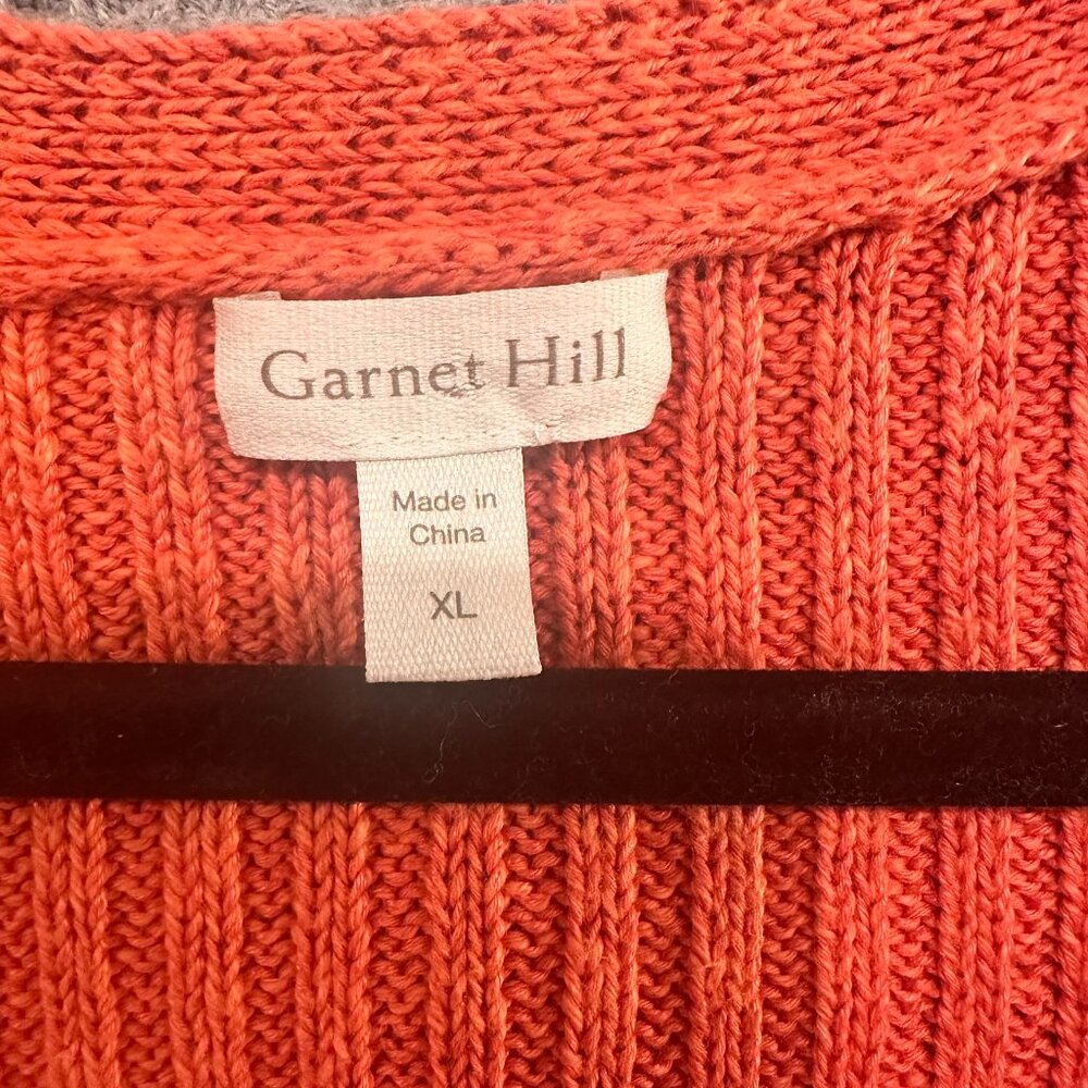 Garnet Hill Linen Cotton Knit Vneck Sweater Top Sz XL Short Sleeve Orange/Coral - Picture 5 of 7